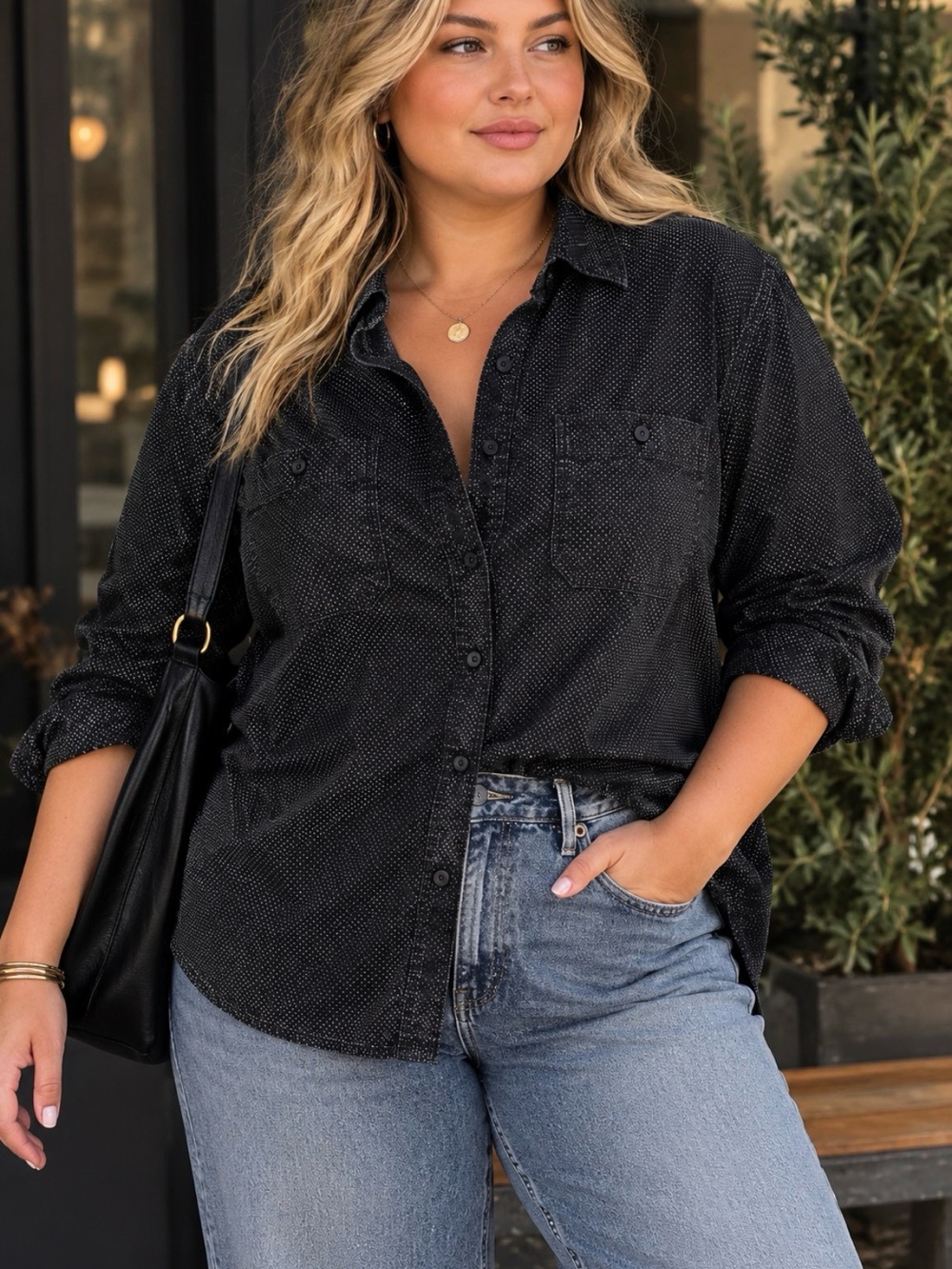 Lauren Ralph Lauren Denim Black Button Down Shirt size XL